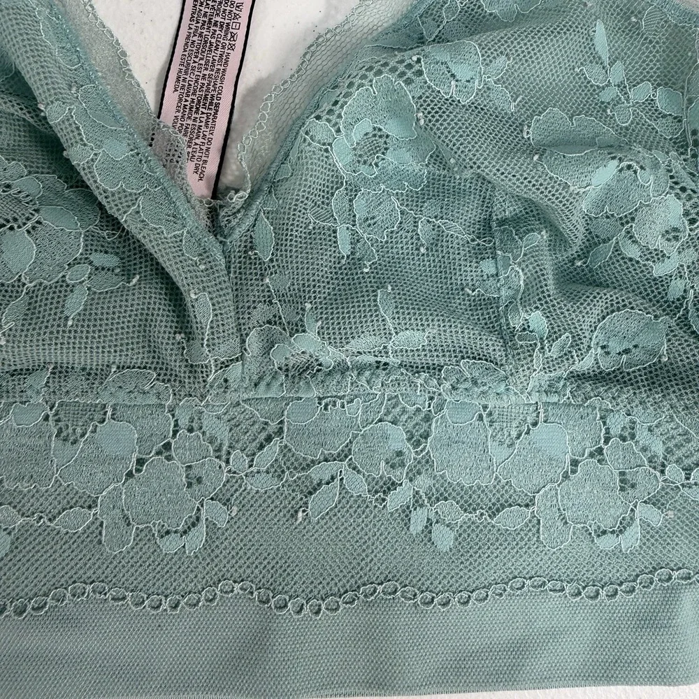 Victoria's‎ Secret M Medium Bralette Bra Light Blue Floral Lace Sheer Mesh Sexy